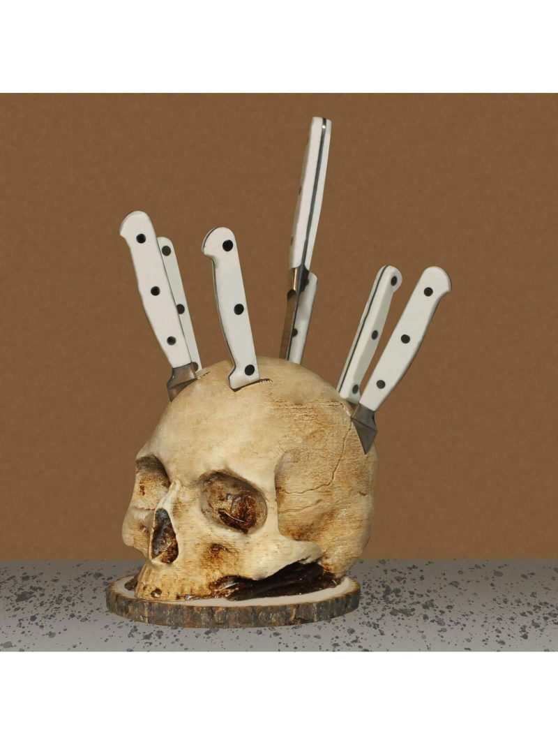 Soporte de cuchillos con diseño añejado en forma de calavera - Imagen 2
