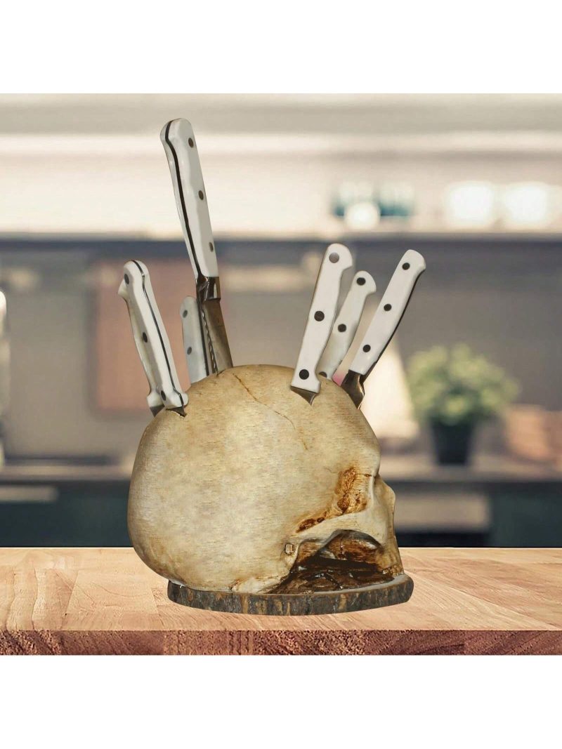 Soporte de cuchillos con diseño añejado en forma de calavera - Imagen 3