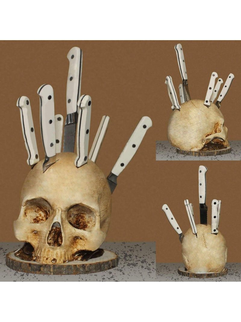 Soporte de cuchillos con diseño añejado en forma de calavera - Imagen 5