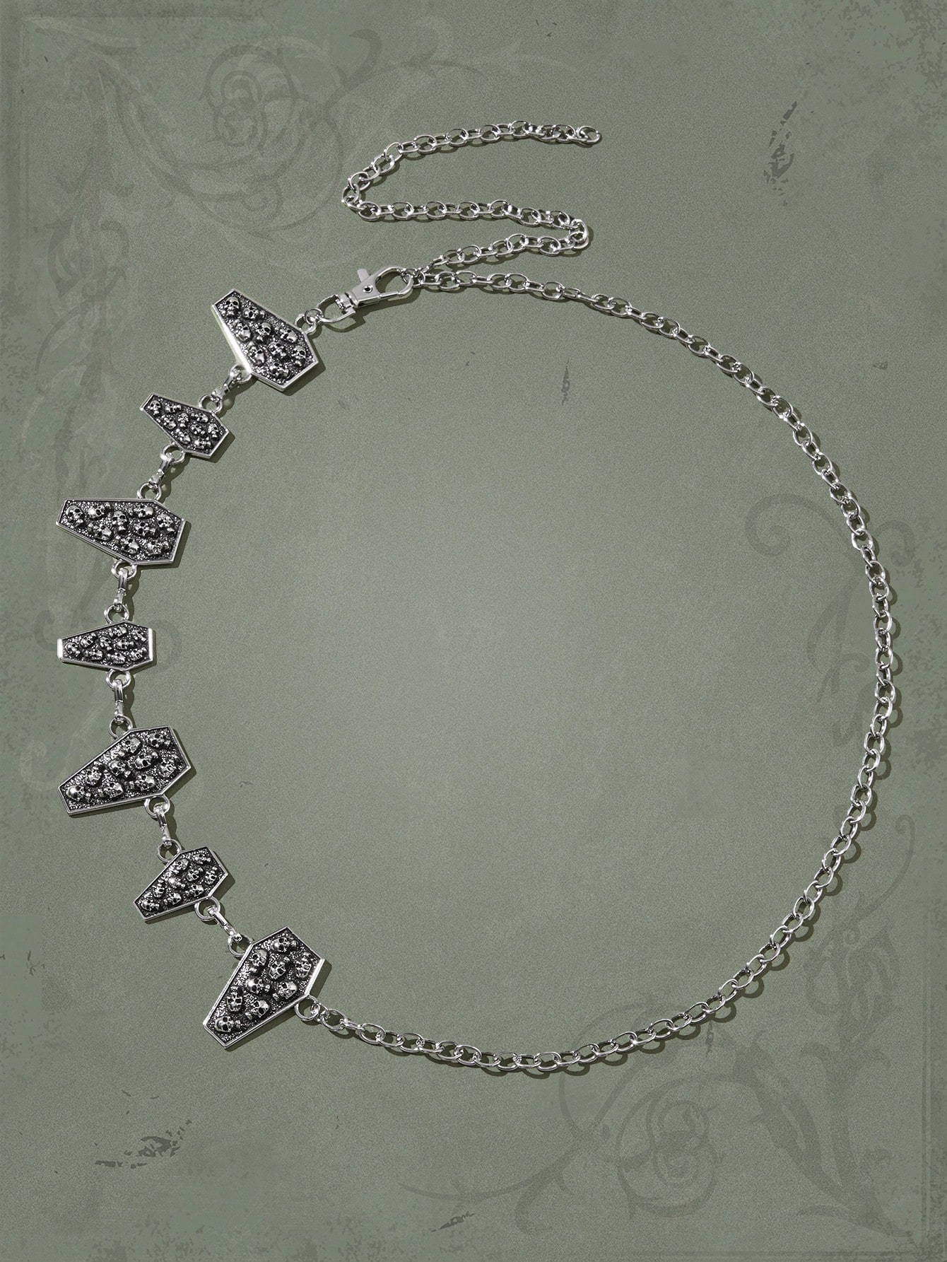 Cadena metálica con diseño de ataúdes con calaveras - Imagen 3